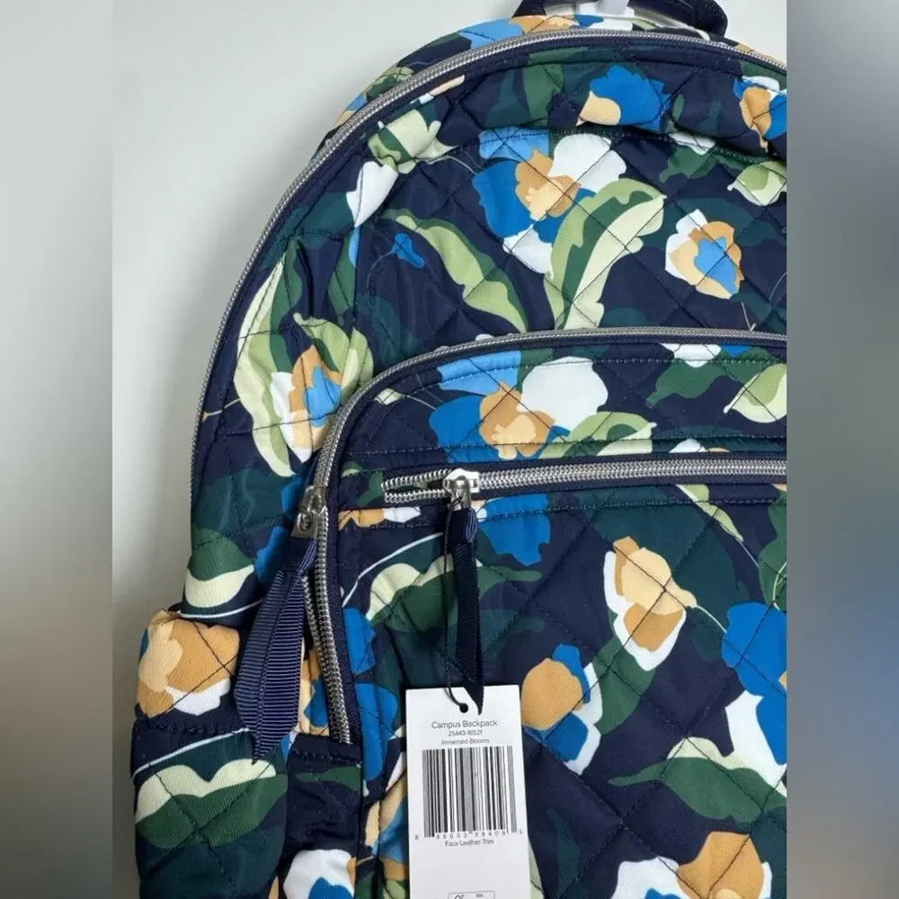 Vera Bradley Campus Backpack In Immersed Blooms Performance Twill Blue Green NWT